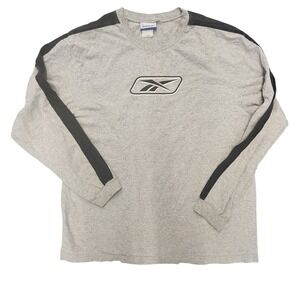 Reebok vintage Mens Long Sleeve T Shirt Gray Sportswear‎ Logo Athletic Large